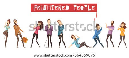 Colored and isolated fear person icon set with men and women are afraid of something and red headline frightened people vector illustration Colored and isolated fear person icon set with men and women are afraid of something and red headline frightened people vector illustration