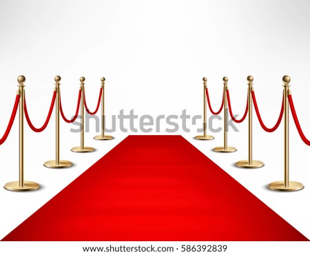 Red carpet ceremonial vip event or head of state visit realistic image with gold barriers vector illustration Red carpet ceremonial vip event or head of state visit realistic image with gold barriers vector illustration