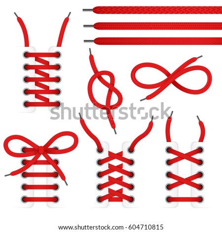 Red lace shoes icon set with tied and untied shoelaces isolated on white background vector illustration Red lace shoes icon set with tied and untied shoelaces isolated on white background vector illustration
