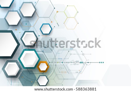 Vector illustration circuit board and 3d paper hexagons background. Hi-tech digital technology and engineering concept. Vector abstract futuristic on white gray color background Vector illustration circuit board and 3d paper hexagons background. Hi-tech digital technology and engineering concept. Vector abstract futuristic on white gray color background