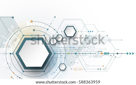 Vector illustration circuit board and 3d paper hexagons background. Hi-tech digital technology and engineering concept. Vector abstract futuristic on white gray color background Vector illustration circuit board and 3d paper hexagons background. Hi-tech digital technology and engineering concept. Vector abstract futuristic on white gray color background