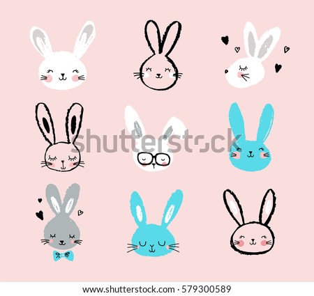 Bunny, rabbits, cute characters set, for Easter, kids and baby t-shirts and greeting cards Bunny, rabbits, cute characters set, for Easter, kids and baby t-shirts and greeting cards