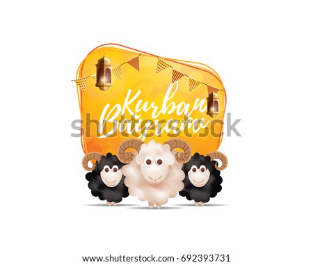 vector illustration. Muslim holiday Kurban Bayrami. sacrifice a ram or white and black sheep. graphic design decoration of flyers, posters, .month lamb and lamp.Translation from Turkish: Eid al-Adha vector illustration. Muslim holiday Kurban Bayrami. sacrifice a ram or white and black sheep. graphic design decoration of flyers, posters, .month lamb and lamp.Translation from Turkish: Eid al-Adha