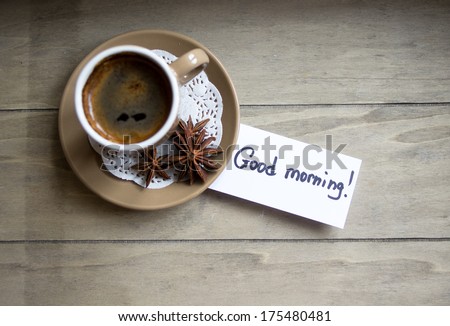 Image Result For Black Coffee Good For You Good Morning Note Stock Vector Image stock photo cup of black coffee and good morning note 175480481 Black Coffee Good For You Good Morning Note Stock Vector Image