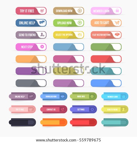 Flat Style Multicolored Website Different Buttons Set, Vector Colorful Web Layout Elements Collection Flat Style Multicolored Website Different Buttons Set, Vector Colorful Web Layout Elements Collection