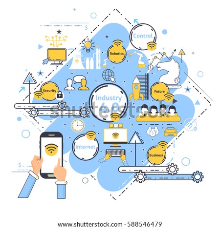 Industry 4.0 Concept Business Control, Modern Thin Line Icon Presentation Design. Internet of Things, Cloud Computing, Network, Future, Automation Detailed Illustration. Web Infographics Elements Industry 4.0 Concept Business Control, Modern Thin Line Icon Presentation Design. Internet of Things, Cloud Computing, Network, Future, Automation Detailed Illustration. Web Infographics Elements