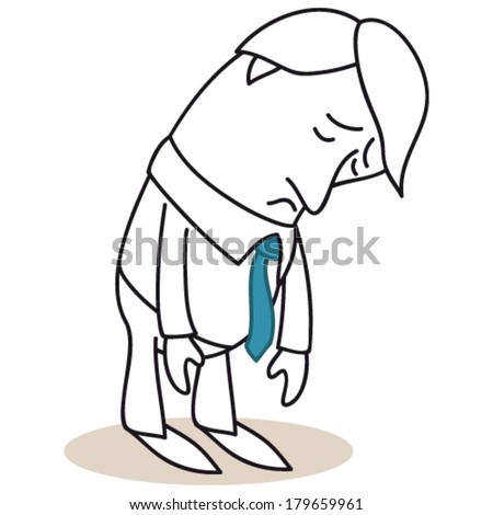Vector illustration of a monochrome cartoon character: Sad businessman ...