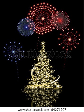 Fireworks and christmas tree Stock Photos, Images, & Pictures