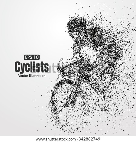 Cyclists, particle divergent composition, vector illustration. - stock vector Cyclists, particle divergent composition, vector illustration. - stock vector