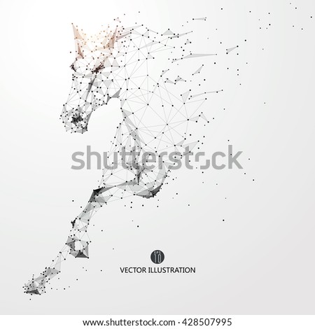 Galloping horse, polygonal lines and points vector illustration. - stock vector Galloping horse, polygonal lines and points vector illustration. - stock vector
