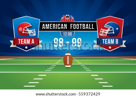 Vector of American football team with scoreboard on green field background. Vector of American football team with scoreboard on green field background.