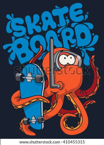 skater, octopus vector character design - stock vector skater, octopus vector character design - stock vector
