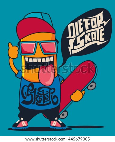 cool monster, skater, skateboard vector graphic design - stock vector cool monster, skater, skateboard vector graphic design - stock vector