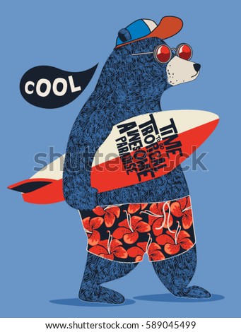 cute surfer bear vector design for kids t-shirt cute surfer bear vector design for kids t-shirt