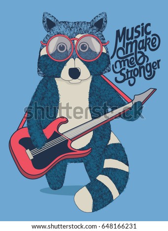 Cool raccoon guitarist is playing guitar. Cool raccoon guitarist is playing guitar.
