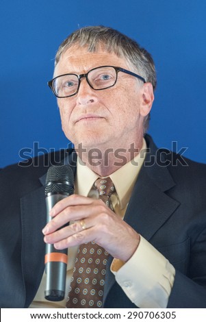 PARIS, FRANCE - JUNE 25, 2015 :Bill Gates during the signing of a partnership vaccination in the Sahel with France at french Ministry of Foreign affair. - stock photo