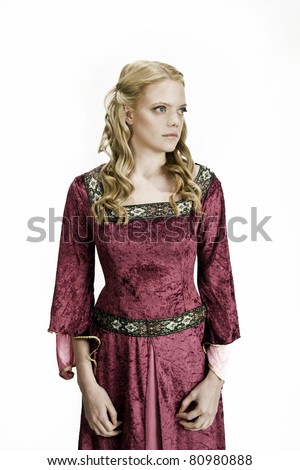 stock photo beautiful blonde girl in a vintage medieval dress 80980888