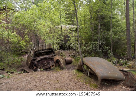 Car Dump in Kirkoe Mosse, Sweden - stock photo