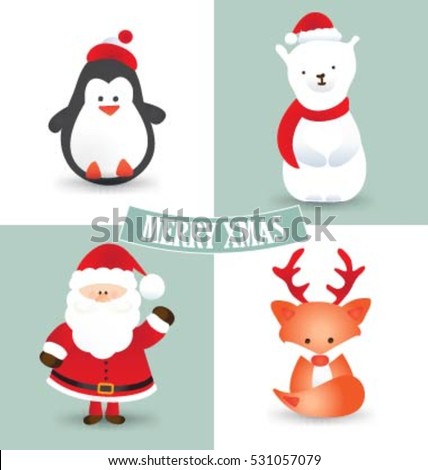 Christmas Characters Santa Reindeer Penguin Polar Stock Vector 61857229 