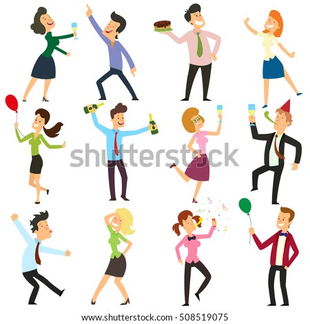 funny business people dancing at a party in the office. people are dancing, having fun and drinking alcohol at a party. vector illustration. funny business people dancing at a party in the office. people are dancing, having fun and drinking alcohol at a party. vector illustration.