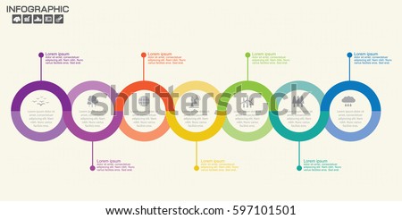 Template Timeline Infographic colored horizontal numbered for seven position can be used for workflow, banner, diagram, web design, area chart Template Timeline Infographic colored horizontal numbered for seven position can be used for workflow, banner, diagram, web design, area chart