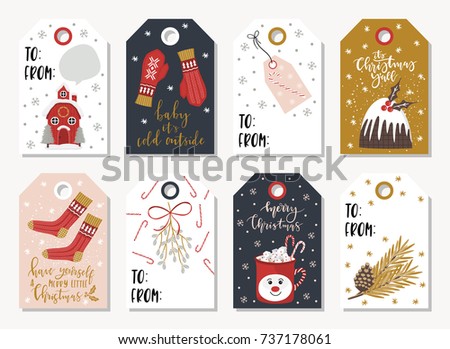 Collection Vintage Merry Christmas Happy New Stock Vector 235773547 - Shutterstock