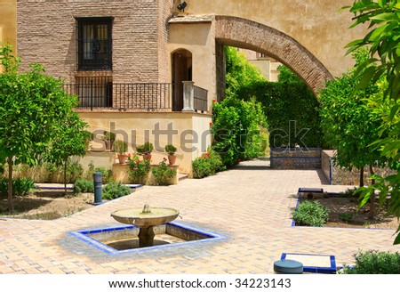 Garden in the Alcazar Palace, Seville, Spain - stock photo