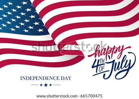 Happy 4th of July USA Independence Day greeting card with waving american national flag and hand lettering text design. Vector illustration. Happy 4th of July USA Independence Day greeting card with waving american national flag and hand lettering text design. Vector illustration.