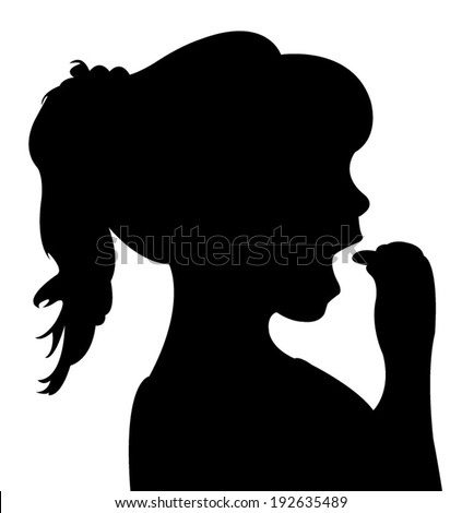 Hungry Girl Eating, Silhouette Vector - Stock Vector