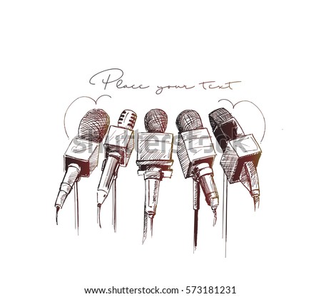 Live news template with microphone. Journalism concept, Hand Drawn Sketch Vector illustration. Live news template with microphone. Journalism concept, Hand Drawn Sketch Vector illustration.