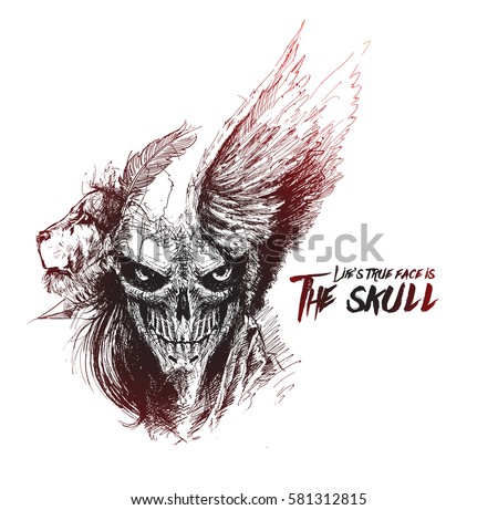 Scratch Devil Skull with lion face - Vampire, Hand Drawn Sketch Vector illustration. Scratch Devil Skull with lion face - Vampire, Hand Drawn Sketch Vector illustration.
