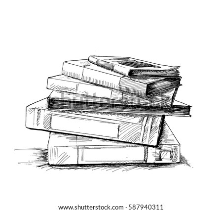 Stack of books isolated on white, Hand Drawn Sketch Vector illustration. Stack of books isolated on white, Hand Drawn Sketch Vector illustration.