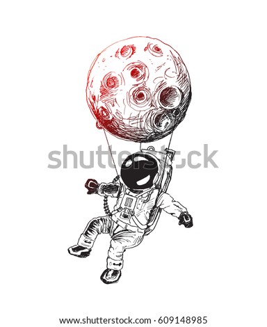 Moon hanging astronauts space mission, Hand Drawn Sketch Vector illustration. Moon hanging astronauts space mission, Hand Drawn Sketch Vector illustration.