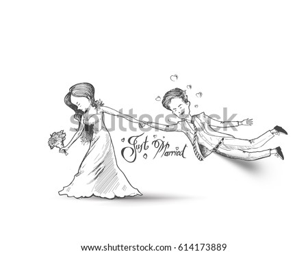 Valentine couple Wedding day , Just married - Romantic relationship lover, Hand Drawn Sketch Vector illustration. Valentine couple Wedding day , Just married - Romantic relationship lover, Hand Drawn Sketch Vector illustration.