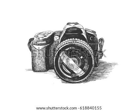 SLR camera, Hand Drawn Sketch Vector illustration. SLR camera, Hand Drawn Sketch Vector illustration.