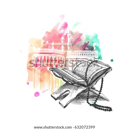 The holy book of the Koran on the stand, Hand Drawn Sketch Vector illustration. The holy book of the Koran on the stand, Hand Drawn Sketch Vector illustration.