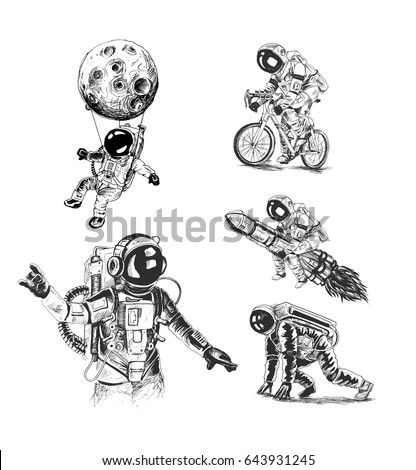 Astronauts space mission poster set, Hand Drawn Sketch Vector illustration. Astronauts space mission poster set, Hand Drawn Sketch Vector illustration.