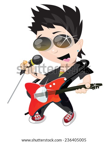 A Cartoon rock star. A Funny cartoon style rock and roll singer with a