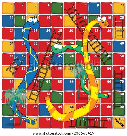 Snakes And Ladders. A Cartoon Snakes And Ladders Illustration 