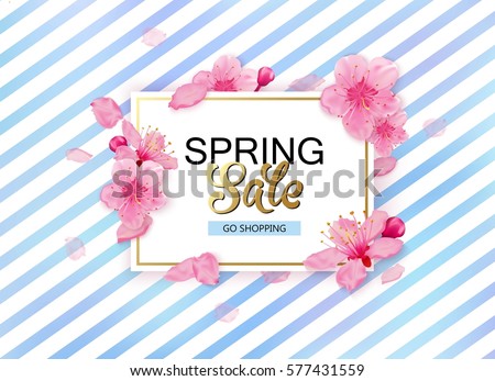 Spring sale background with flowers. Season discount banner design with cherry blossoms and petals. Spring sale background with flowers. Season discount banner design with cherry blossoms and petals.