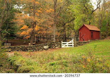 Red roof farm house Stock Photos, Illustrations, and Vector Art