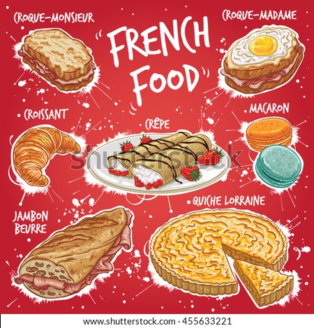 stock vector hand drawn vector illustration of popular french food varieties croque monsieur croque madame 455633221