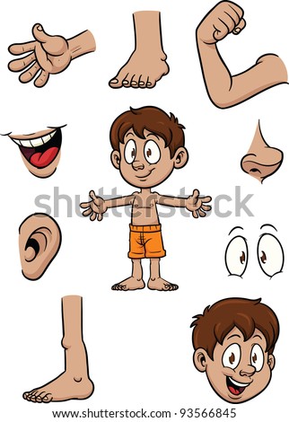 Cartoon kid and body parts. Vector illustration with simple gradients