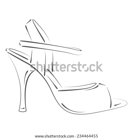 Elegant sketched woman s shoe. Argentine tango dance shoes. Design