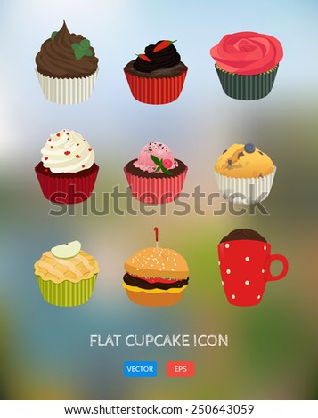 blurred on Flat set food Vector application  vintage factory background. icon cupcake  cupcake