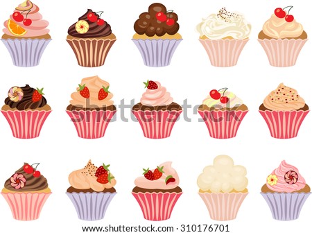 9 Different Colorful Delicious Cupcakes Illustration Stock Illustration 