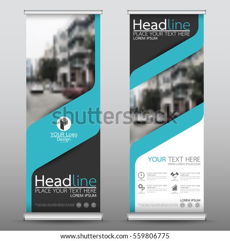Blue roll up business banner design vertical template vector, cover presentation abstract geometric background, modern publication display and flag-banner, layout in rectangle Blue roll up business banner design vertical template vector, cover presentation abstract geometric background, modern publication display and flag-banner, layout in rectangle