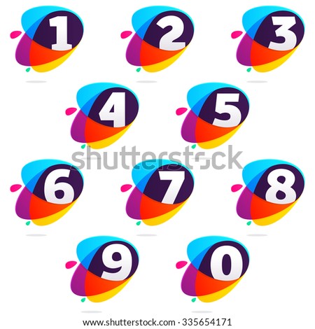 Numbers set with ellipses intersection. Vector design template 