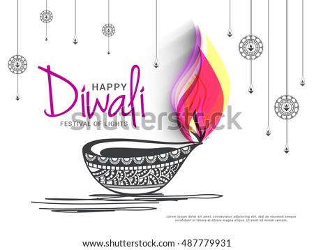 A beautiful card with line art decorated floral diya background of indian festival for diwali celebration. A beautiful card with line art decorated floral diya background of indian festival for diwali celebration.