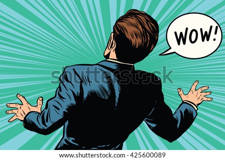 wow reaction man fear retro comic pop art - stock vector wow reaction man fear retro comic pop art - stock vector